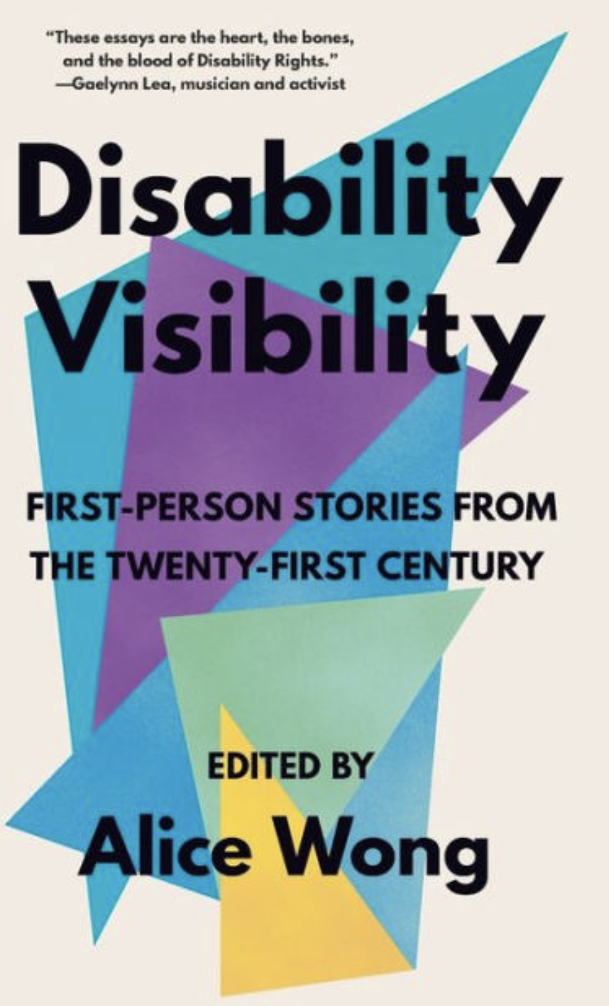 IMG_8656 book cover for Disability Visibility edited by Alice Wong First-Person stories from the 21st Century "These essays are the heart, the bones, and the blood of disability rights"-Gaelynn Lea, musician and activist
